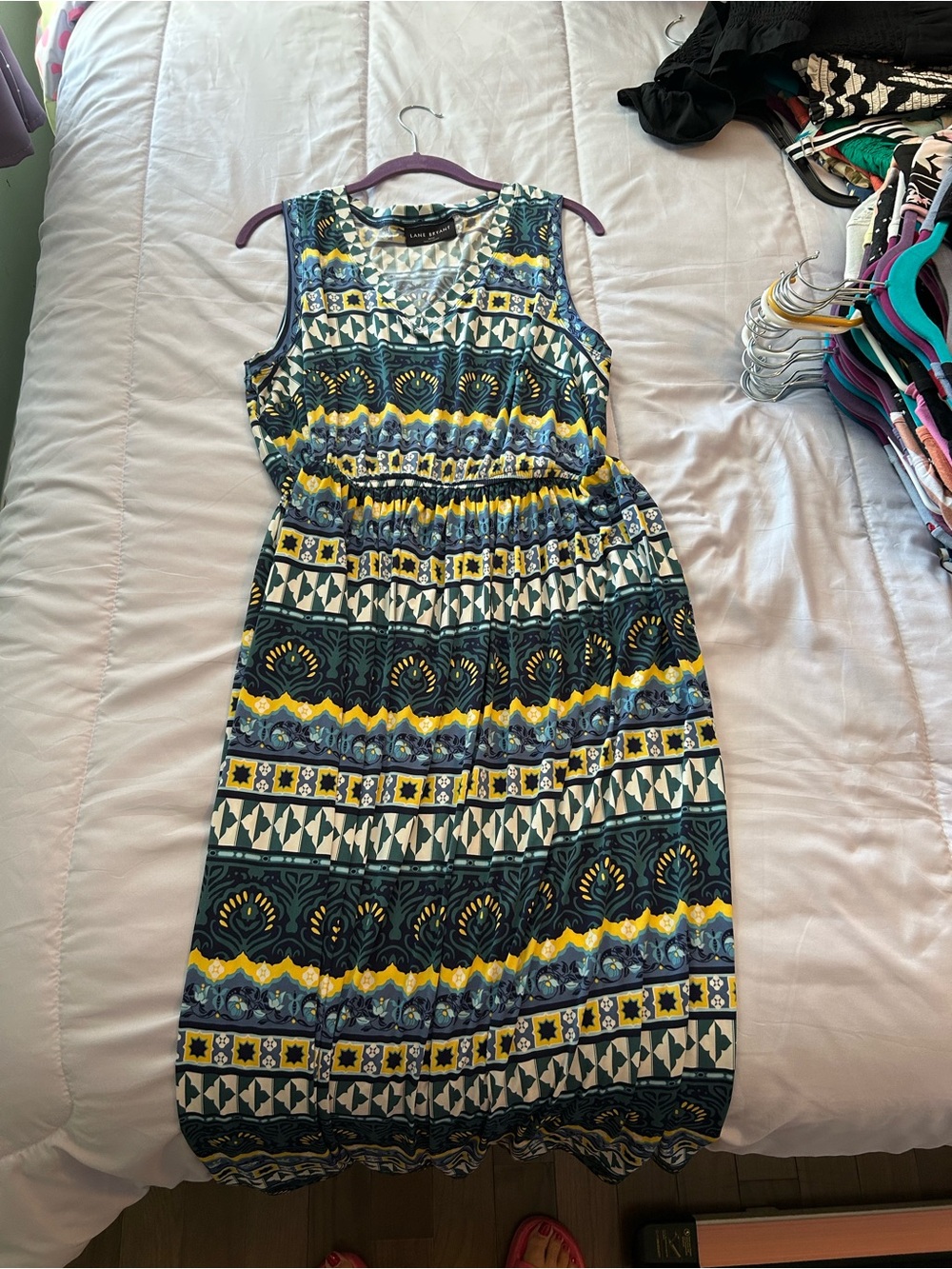 Lane Bryant Teal, Navy & Yellow Sleeveless Maxi Dress
